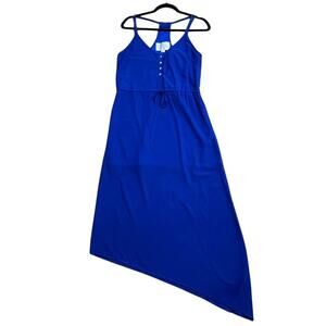 Rory Beca Women Solid Royal Blue Midi Dress Asymmetric Straps Sleeve Sz M Beach